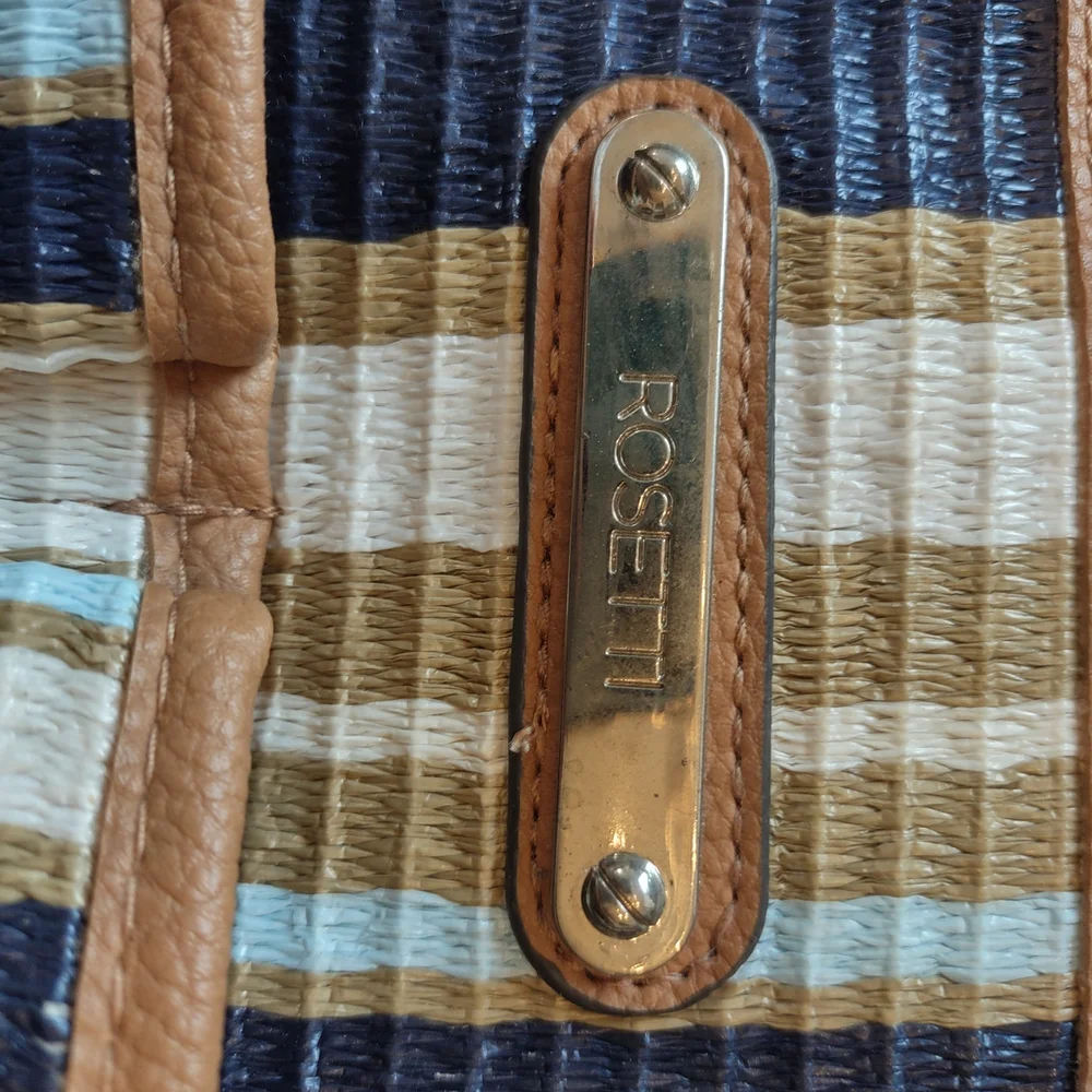 Striped Tan and Blue Women's Rossetti Tote Bag - Picture 4 of 7